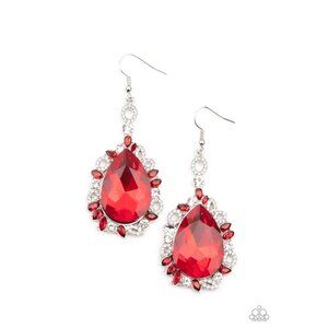 NWT Paparazzi Accessories Royal Recognition Red Rhinestone Dangeling Earrings